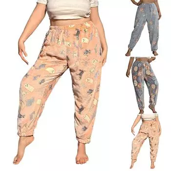 Женские пижамные штаны, одежда для сна, повседневные брюки с эластичной резинкой на талии, удобные прямые свободные брюки для йоги L