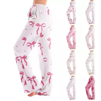 Женские пижамные штаны, одежда для сна, повседневные брюки с эластичной резинкой на талии, удобные прямые свободные брюки для йоги L