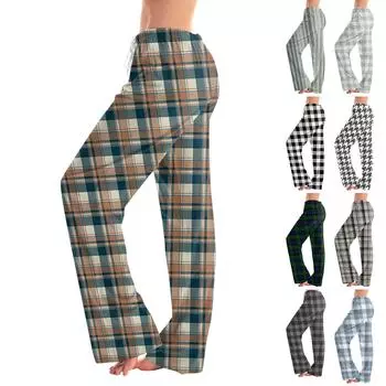 Женские пижамные штаны, одежда для сна, повседневные брюки с эластичной резинкой на талии, удобные прямые свободные брюки для йоги L чёрный