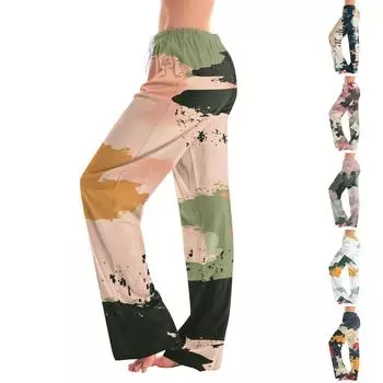 Женские пижамные штаны, одежда для сна, повседневные брюки с эластичной резинкой на талии, удобные прямые свободные брюки для йоги L