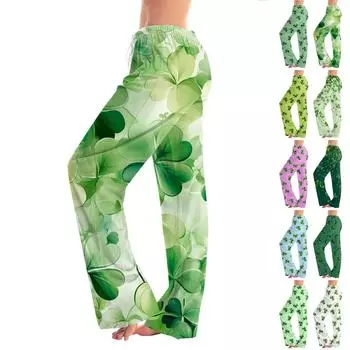 Женские пижамные штаны, одежда для сна, повседневные брюки с эластичной резинкой на талии, удобные прямые свободные брюки для йоги. День Патрика XXL