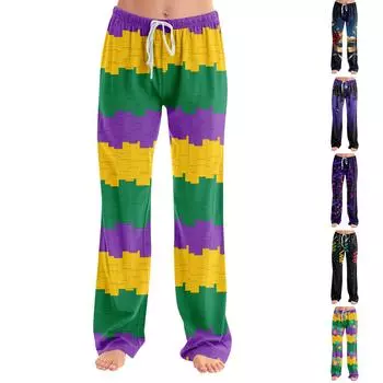 Женские пижамные штаны, одежда для сна, повседневные брюки с эластичной резинкой на талии, удобные прямые свободные брюки для йоги L чёрный