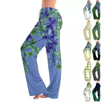 Женские пижамные штаны, одежда для сна, повседневные брюки с эластичной резинкой на талии, удобные прямые свободные брюки для йоги. День Патрика L