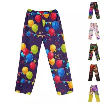 Женские пижамные штаны, одежда для сна, повседневные брюки с эластичной резинкой на талии, удобные прямые свободные брюки для йоги L