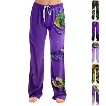 Женские пижамные штаны, одежда для сна, повседневные брюки с эластичной резинкой на талии, удобные прямые свободные брюки для йоги XXXL