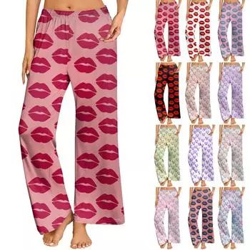 Женские пижамные штаны, одежда для сна, повседневные брюки с эластичной резинкой на талии, удобные прямые свободные брюки для йоги S