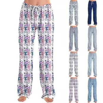 Женские пижамные штаны, одежда для сна, повседневные брюки с эластичной резинкой на талии, удобные прямые свободные брюки для йоги L циан