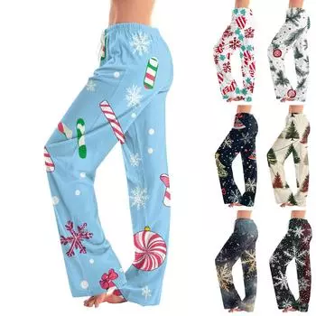 Женские пижамные штаны, одежда для сна, повседневные брюки с эластичной резинкой на талии, удобные прямые свободные брюки для йоги XXXL