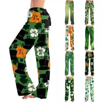 Женские пижамные штаны, одежда для сна, повседневные брюки с принтом и эластичным поясом, удобные прямые свободные брюки для йоги S