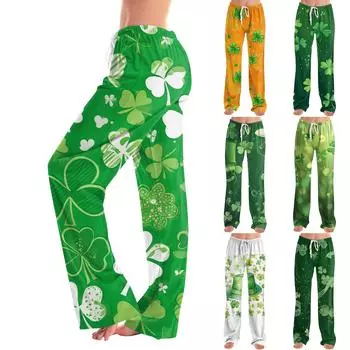 Женские пижамные штаны, одежда для сна, повседневные брюки с принтом и эластичным поясом, удобные прямые свободные брюки для йоги M зелёный