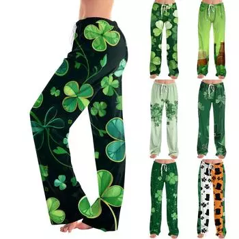 Женские пижамные штаны, одежда для сна, повседневные брюки с принтом и эластичным поясом, удобные прямые свободные брюки для йоги XL