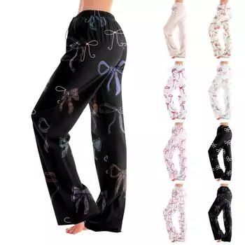 Женские пижамные штаны, одежда для сна, повседневные брюки с эластичной резинкой на талии, удобные прямые свободные брюки для йоги L чёрный