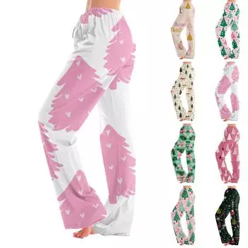 Женские пижамные штаны, одежда для сна, повседневные брюки с эластичной резинкой на талии, удобные прямые свободные брюки для йоги M розовый
