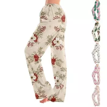 Женские пижамные штаны, одежда для сна, повседневные брюки с эластичной резинкой на талии, удобные прямые свободные брюки для йоги L