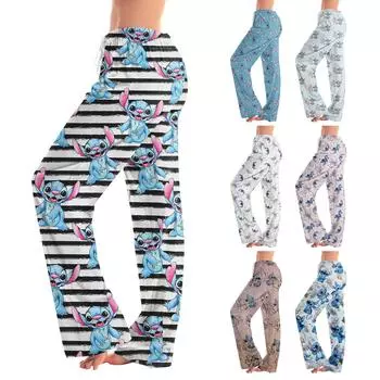 Женские пижамные штаны, одежда для сна, повседневные брюки с эластичной резинкой на талии, удобные прямые свободные брюки для йоги L чёрный