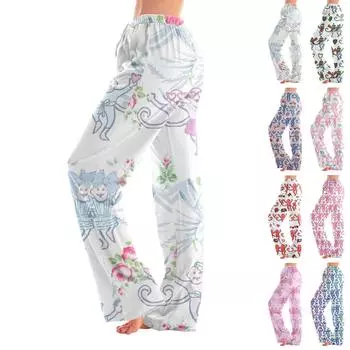 Женские пижамные штаны, одежда для сна, повседневные брюки с эластичной резинкой на талии, удобные прямые свободные брюки для йоги L синий