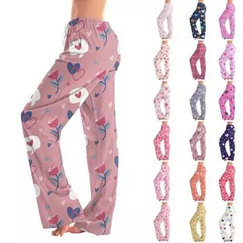 Женские пижамные штаны, одежда для сна, повседневные брюки с эластичной резинкой на талии, удобные прямые свободные брюки для йоги XL