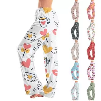 Женские пижамные штаны, одежда для сна, повседневные брюки с эластичной резинкой на талии, удобные прямые свободные брюки для йоги XXXL