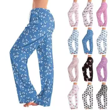 Женские пижамные штаны, одежда для сна, повседневные брюки с эластичной резинкой на талии, удобные прямые свободные брюки для йоги XXXL