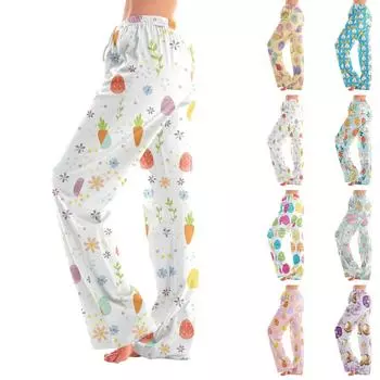 Женские пижамные штаны, одежда для сна, повседневные брюки с эластичной резинкой на талии, удобные прямые свободные брюки для йоги L бежевый