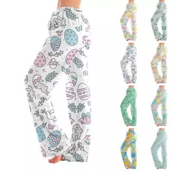 Женские пижамные штаны, одежда для сна, повседневные брюки с эластичной резинкой на талии, удобные прямые свободные брюки для йоги S