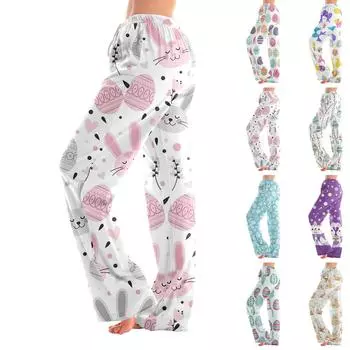 Женские пижамные штаны, одежда для сна, повседневные брюки с эластичной резинкой на талии, удобные прямые свободные брюки для йоги XXXL