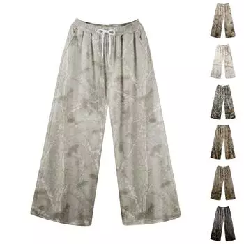 Женские пижамные штаны, одежда для сна, повседневные брюки с эластичной резинкой на талии, удобные прямые свободные брюки для йоги L коричневый