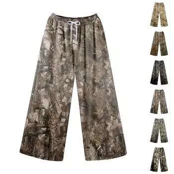 Женские пижамные штаны, одежда для сна, повседневные брюки с эластичной резинкой на талии, удобные прямые свободные брюки для йоги L коричневый