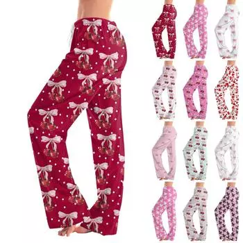 Женские пижамные штаны, одежда для сна, повседневные брюки с эластичной резинкой на талии, удобные прямые свободные брюки для йоги M чёрный