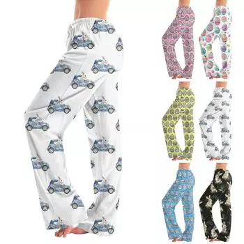 Женские пижамные штаны, одежда для сна, повседневные брюки с эластичной резинкой на талии, удобные прямые свободные брюки для йоги, пасхальные L чёрный