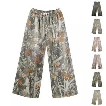 Женские пижамные штаны, одежда для сна, повседневные брюки с эластичной резинкой на талии, удобные прямые свободные брюки для йоги L кофейный