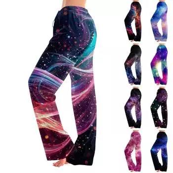 Женские пижамные штаны, одежда для сна, повседневные брюки с эластичной резинкой на талии, удобные прямые свободные брюки для йоги L темно-фиолетового