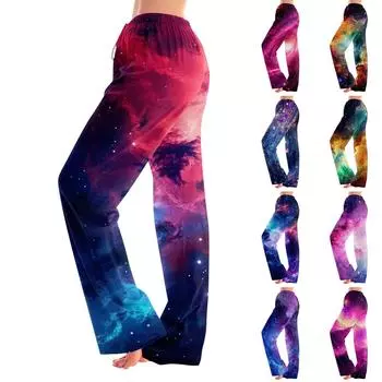 Женские пижамные штаны, одежда для сна, повседневные брюки с эластичной резинкой на талии, удобные прямые свободные брюки для йоги L темно-фиолетового