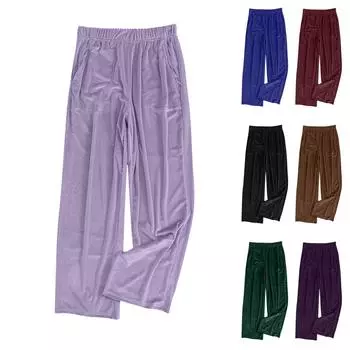 Женские пижамные штаны, пижамные штаны с мягкой эластичной талией, однотонные штаны с 2 карманами L чёрный