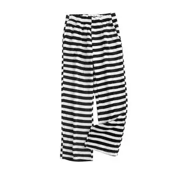 Женские пижамные штаны, плюшевые пижамные штаны, мягкая эластичная талия, пижамные штаны в полоску с 2 карманами M чёрный