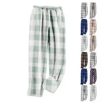 Женские пижамные штаны, плюшевые пижамные штаны с мягкой эластичной талией, клетчатые штаны с 2 карманами L
