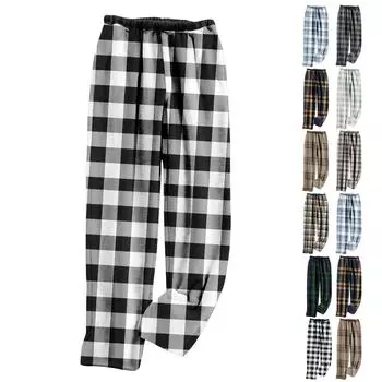 Женские пижамные штаны, плюшевые пижамные штаны с мягкой эластичной талией, клетчатые штаны с 2 карманами XL