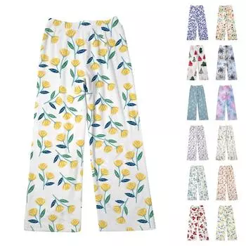 Женские пижамные штаны с цветочным принтом, мягкие, удобные, женские повседневные домашние штаны, зимние L бежевый
