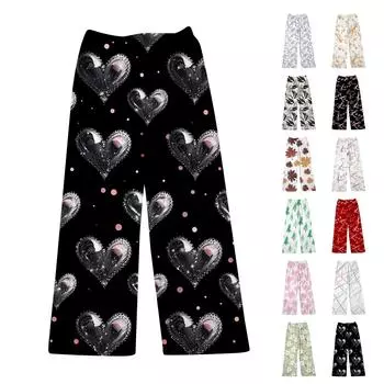 Женские пижамные штаны с цветочным принтом, мягкие, удобные, женские повседневные домашние штаны, зимние L чёрный