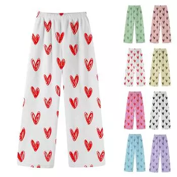 Женские пижамные штаны с цветочным принтом, мягкие, удобные, женские повседневные домашние штаны, зимние L зелёный