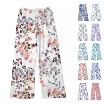 Женские пижамные штаны с цветочным принтом, мягкие, удобные, женские повседневные домашние штаны, зимние L бежевый