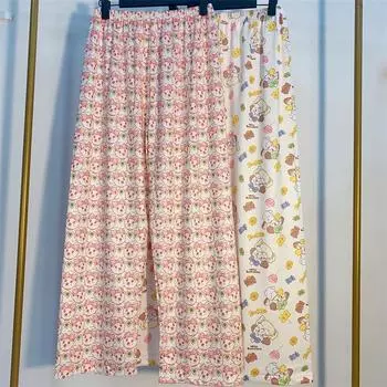 «Женские пижамные штаны с широкими штанинами и мультяшным принтом — свободный крой для весны, лета и осени» XXL, 130-150 lbs