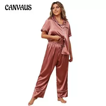 Женские пижамы больших размеров из ледяного шелка, повседневные брюки с короткими рукавами, домашний костюм 1XL коричневый/красный