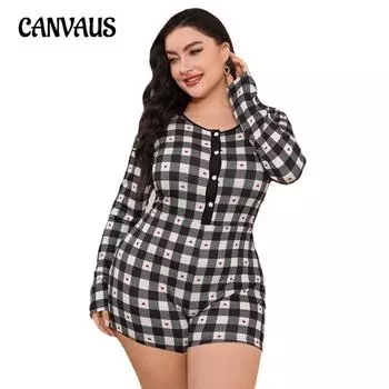 Женские пижамы больших размеров на весну и осень, цельная домашняя одежда с длинными рукавами L белый/чёрный