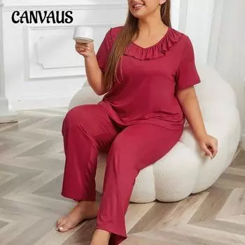 Женские пижамы больших размеров на весну и осень, красные полоски с кукольным воротником, брюки с короткими рукавами, женский домашний костюм 1XL красный