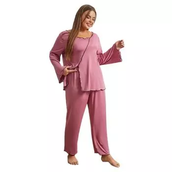 Женские пижамы больших размеров, осенне-зимний открытый домашний костюм с длинными рукавами 1XL розовый