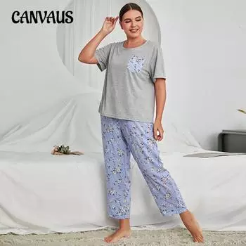 Женские пижамы больших размеров, весенне-осенние брюки с короткими рукавами, женский костюм для домашней одежды 1XL синий