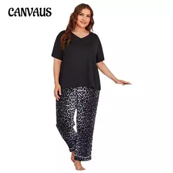 Женские пижамы больших размеров, весна-лето и осень, брюки с короткими рукавами и леопардовым принтом, домашний костюм 1XL серебряный