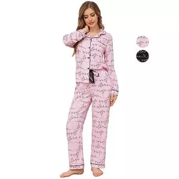 Женские пижамы BRIGHT DEER из искусственного шелка с принтом в виде букв и брюки розового и черного цвета для сна, домашняя одежда для осени S розовый