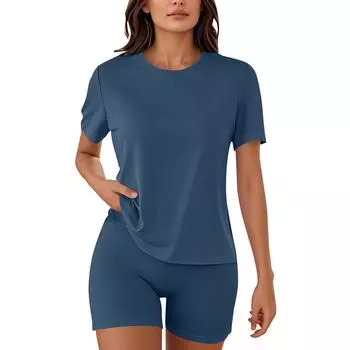 Женские пижамы из 2 предметов для женщин футболка шорты наряды одежда для сна S тёмно-синий
